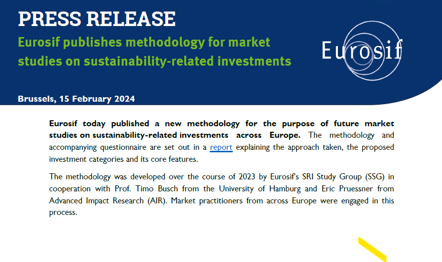 Eurosif publishes methodology for market studies on sustainability-related investments