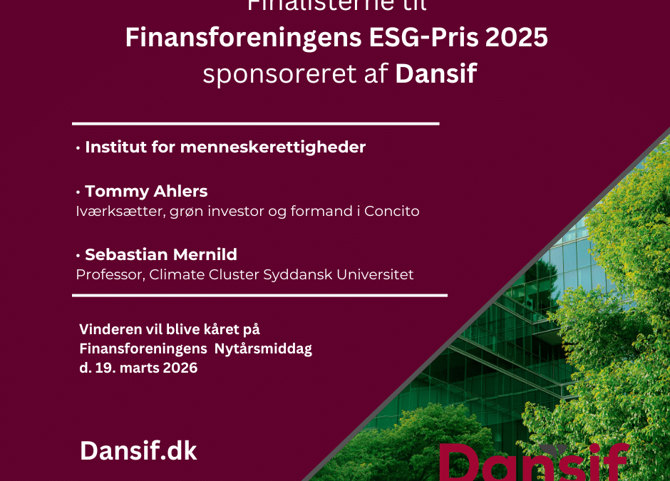 Finalisterne til Finansforeningens ESG-Pris 2025, sponsoreret af Dansif
